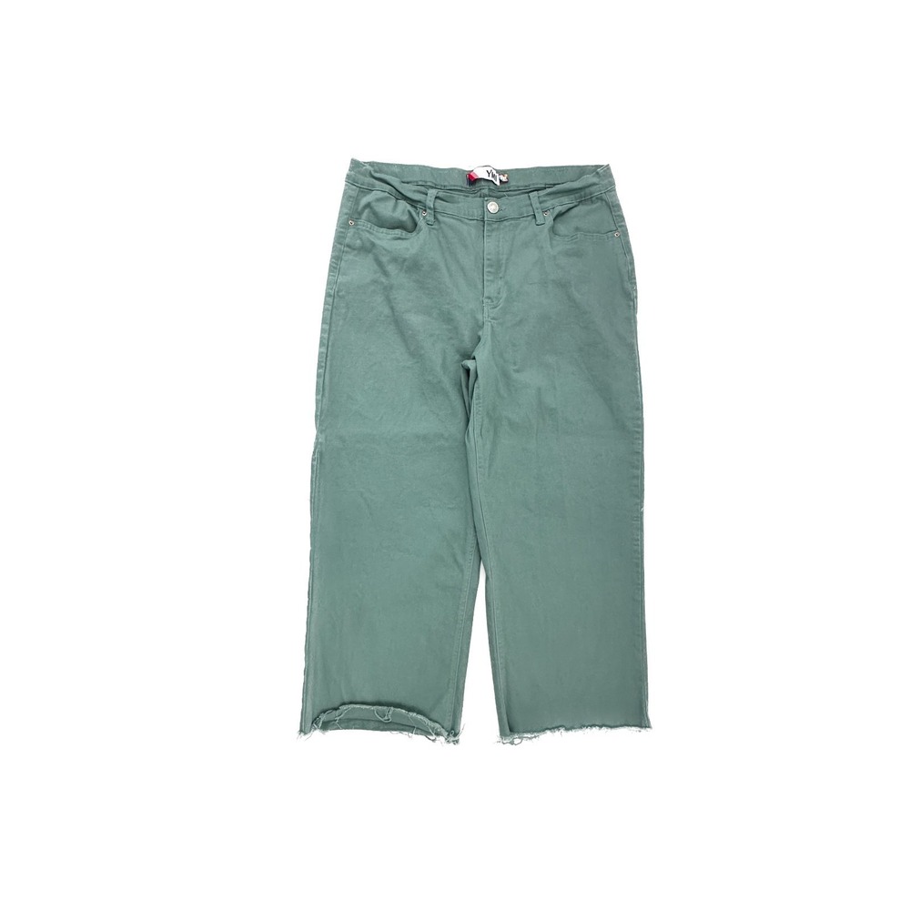 YMI Baggy Raw Hem Crop Women's size XL Green Denim jeans